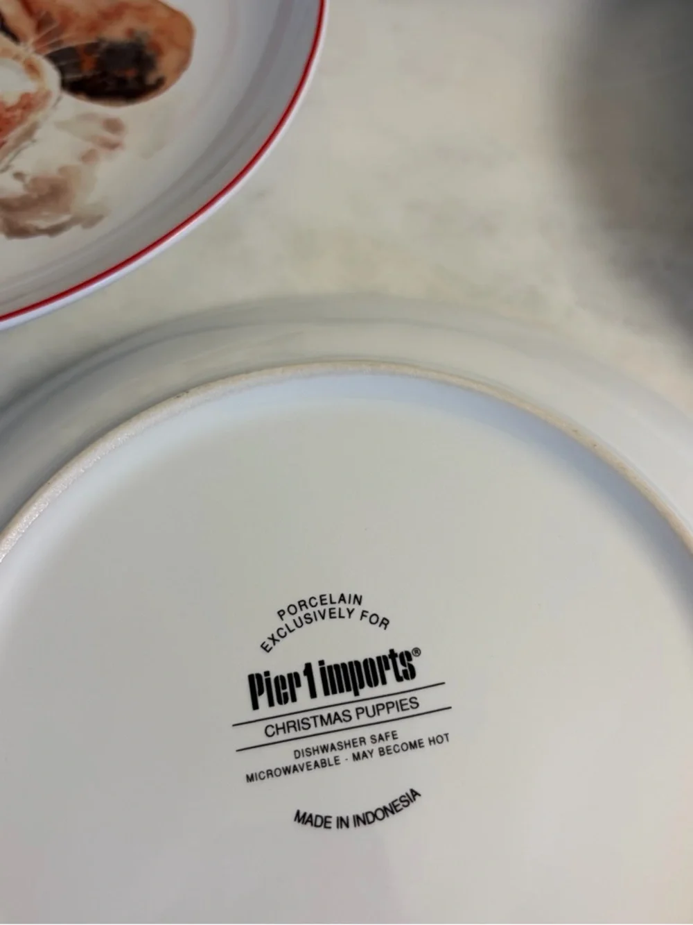 Pier 1 Imports Christmas Puppies Dogs Holiday 8'' Dessert Salad Plates Set of 4